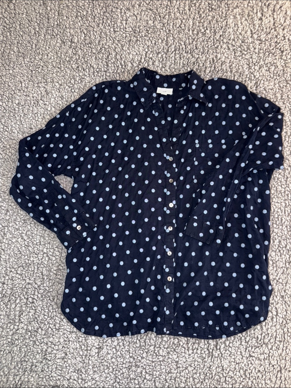J. Jill Navy Button-Down Shirt with Light Blue Polka Dots